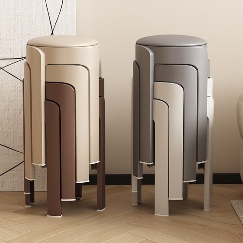 软包塑料凳子可叠放家用结实耐用风车凳出租房不占空间客人备用凳