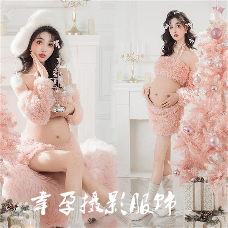 速发影楼孕妇装新款粉色圣服节尚题时主氛围感可爱孕妇照摄影诞装
