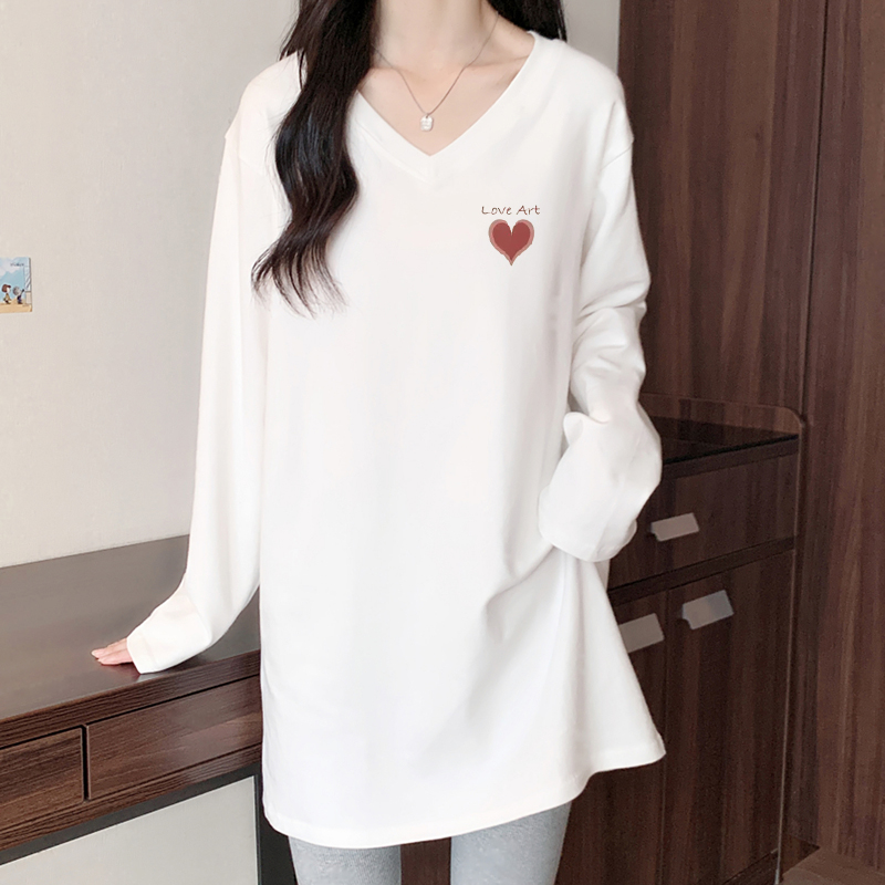 速发2025韩版衫领宽内百搭中长款长袖松搭打底vt恤装上衣遮屁股