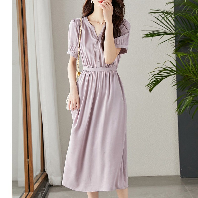 速发高级感连衣裙色纯款装气质收腰法款别致绝美长式裙子