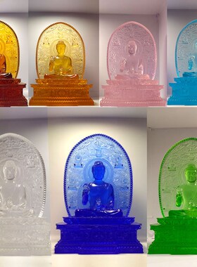 速发琉璃来师背板七佛如药佛像供奉摆放家用居家摆件药师佛