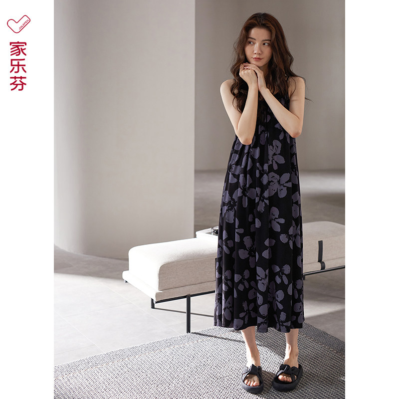 速发睡裙睡衣衣莫季代尔吊带背心夏款夏天薄款长款黑色连夏裙子