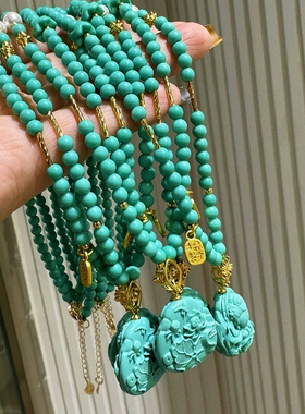 湖北高瓷绿松石无相佛吊坠项链毛衣链男女款吊坠无相即万象文玩