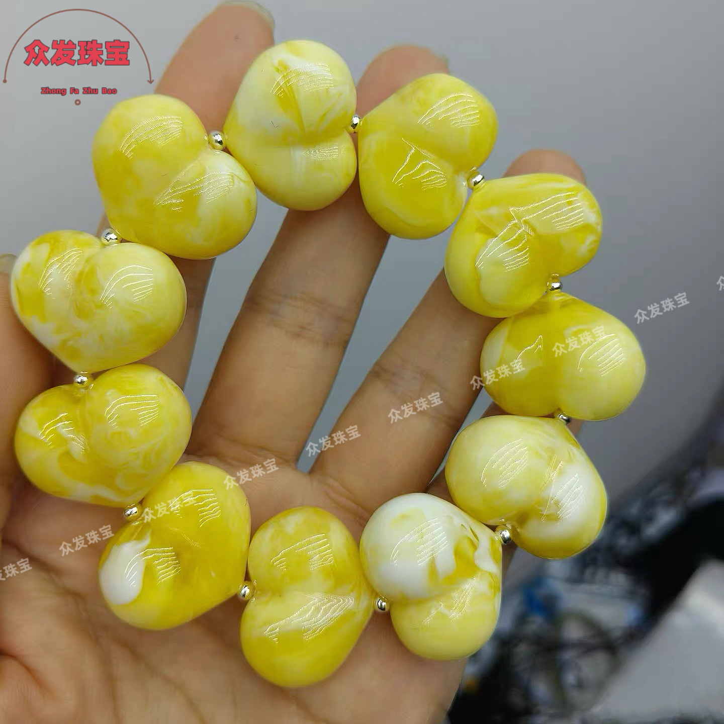 新款蜜蜡爱心屁桃琥珀手串个性夸张款手链男女款礼物时尚百搭