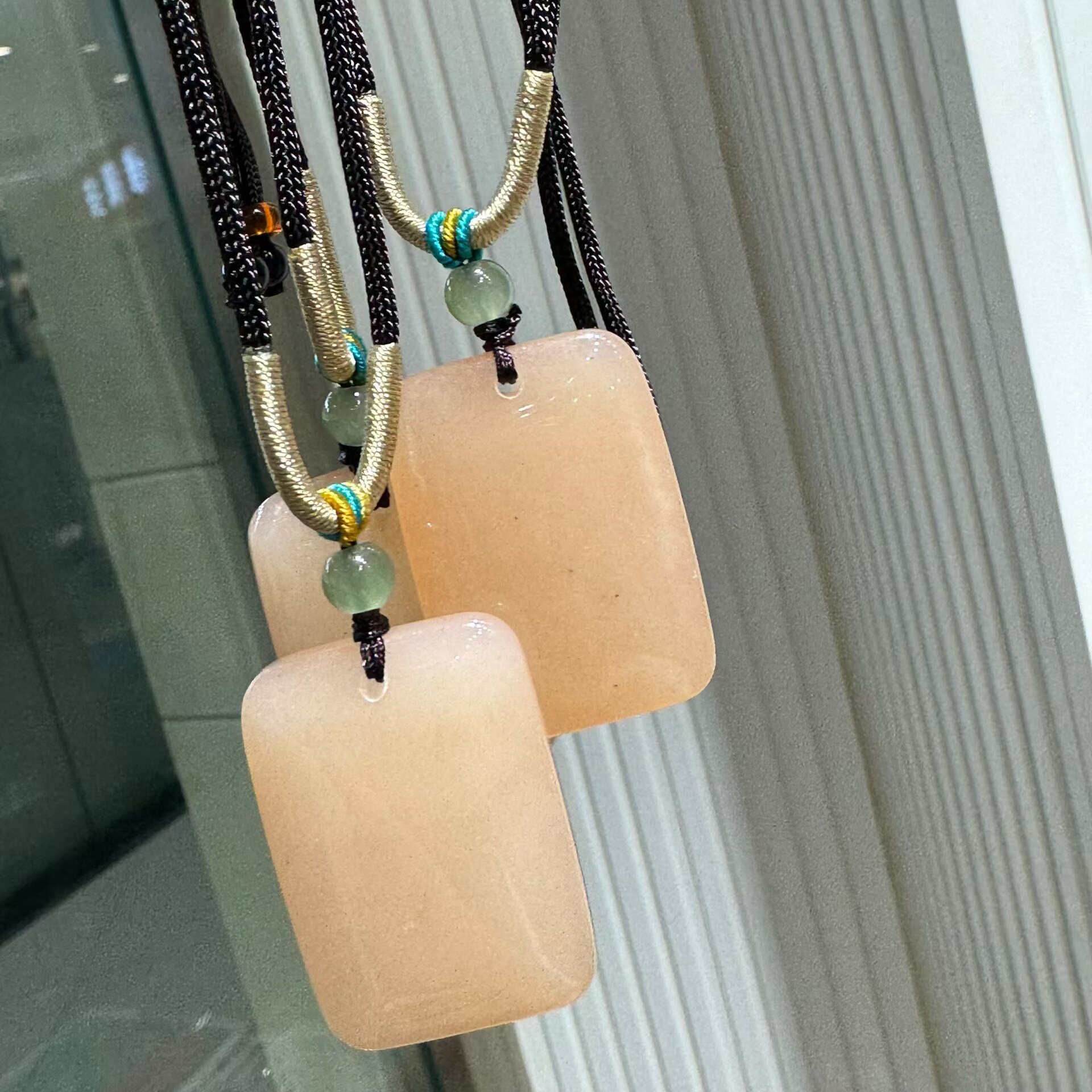 跨境天然阿富汗玉平安无事牌吊坠藕粉玉石面包牌冰种玉佩项链饰品