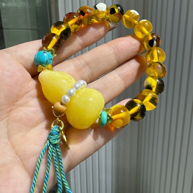 蜜蜡葫芦手链花珀手串有福有禄长命富贵手串女款高颜值琥珀手串