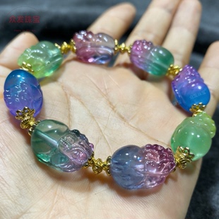 正品 巴西老矿马卡龙糖果彩虹碧玺貔貅手链招财单圈旺夫手串