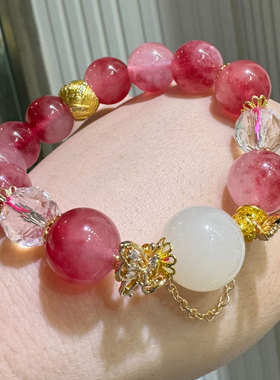 天然草莓蔷薇辉石手串血红招财手链转运水晶桃花女款闺蜜礼物百搭
