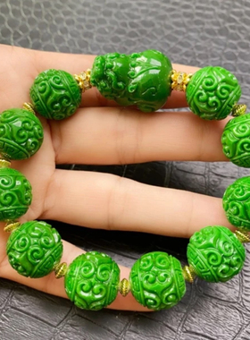 天然原创设计干青翡翠圆珠貔貅手串优雅气质男女款手链实物超美