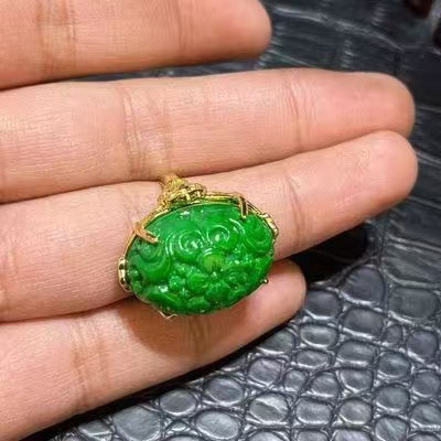 爆款祖母绿色干青活口戒指镶嵌戒指天然铁龙生富甲天下祥云中国风