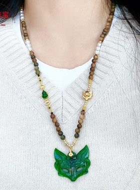 天然干青铁龙生狐狸面具项链九尾狐转运旺夫招财毛衣链时尚百搭