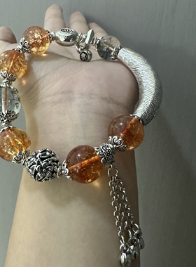 红胶花纯藏银配件半镯天然水晶大颗粒宁神静气小红书爆款原创手串