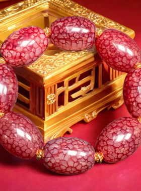 【收藏】正品天然稀世地精血脉龙鳞玉化龙血玛瑙手链千年玉石手串