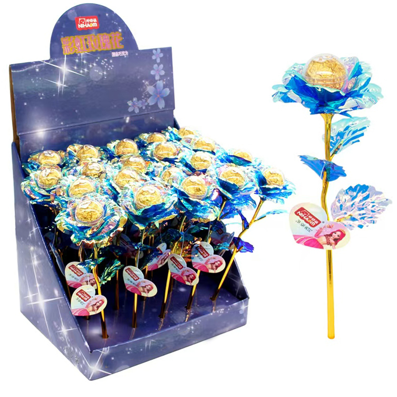 彩虹玫瑰花巧克力精美花束巧克力球花瓣炫彩花束糖果节日礼物批发
