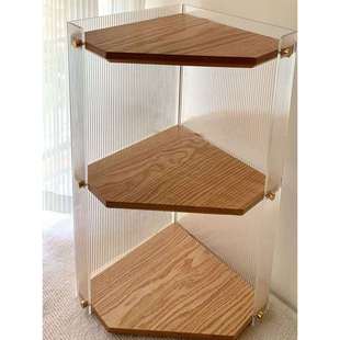 墙角实木水吧置物架桌面家用分层收纳简易玻璃创意亚克力