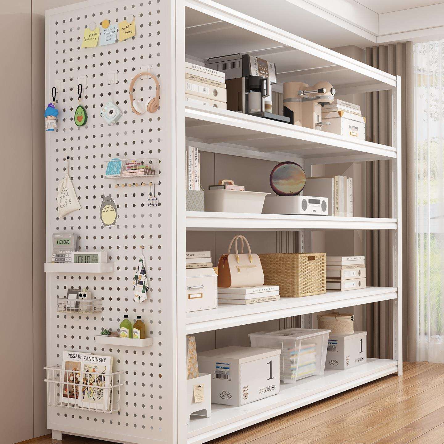 家用货架置物架落地多层储藏间阳台杂物快递收纳架钢制超市展示架