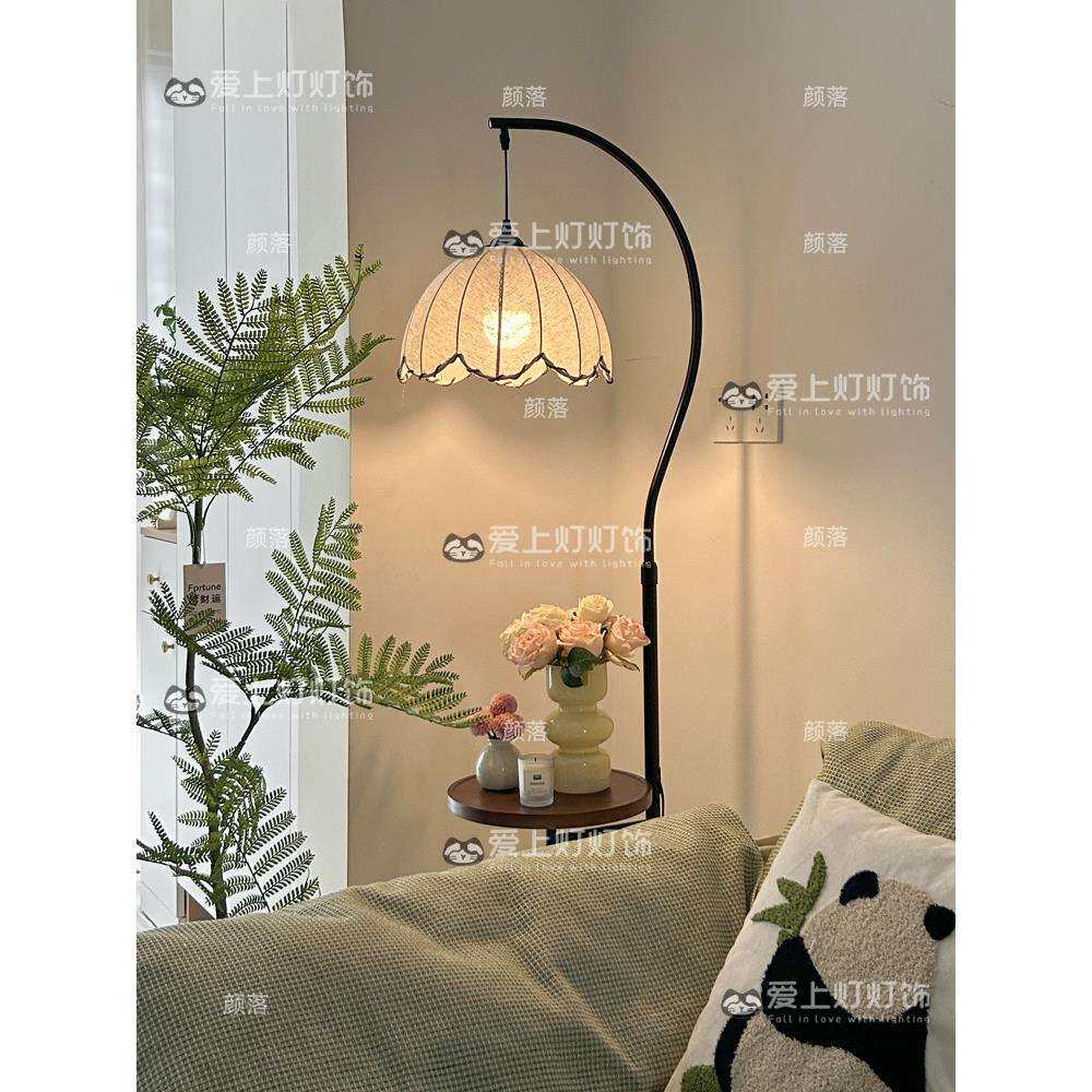 中古风落地灯氛围置物架客厅沙发旁装饰卧室床头一体台灯书房新款