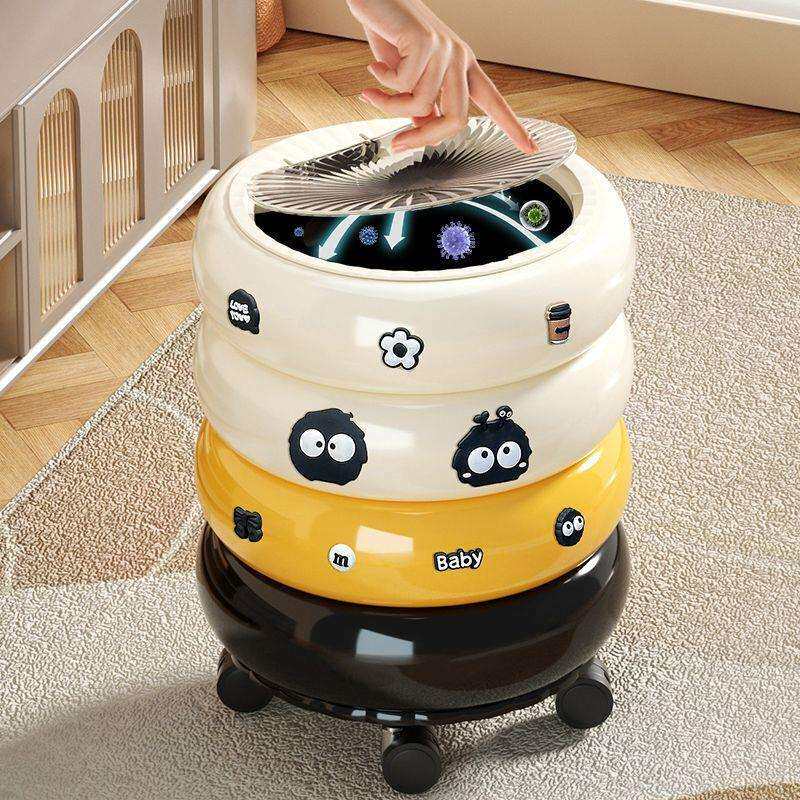 带盖滑轮垃圾桶家用客厅轻奢高档高颜值厨房卫生间可移动垃圾桶