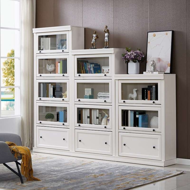 组合书橱门厅白色收纳柜书架物轻奢玻璃架现代玻璃门书柜衣柜角储