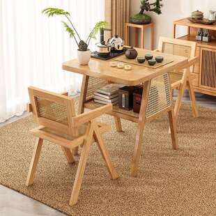 网红阳台小桌椅藤编三件套小户型家用一桌两椅圆形实木茶桌椅组合