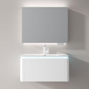 简约现代小户型圆角卫生间陶瓷一体盆实木浴室柜洗漱台洗脸池组合