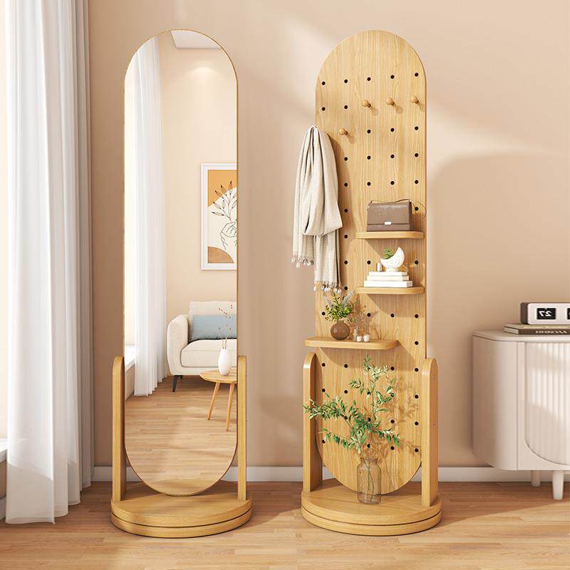 简约穿衣镜可移动旋转家用卧室衣挂一体镜全身落地试衣镜子衣帽架