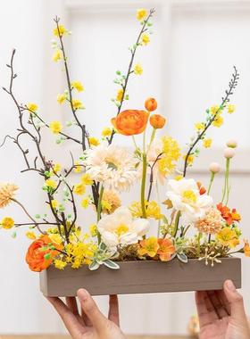 现代简约床头黄色仿真花摆件玄关电视柜茶几餐桌装饰假盆栽