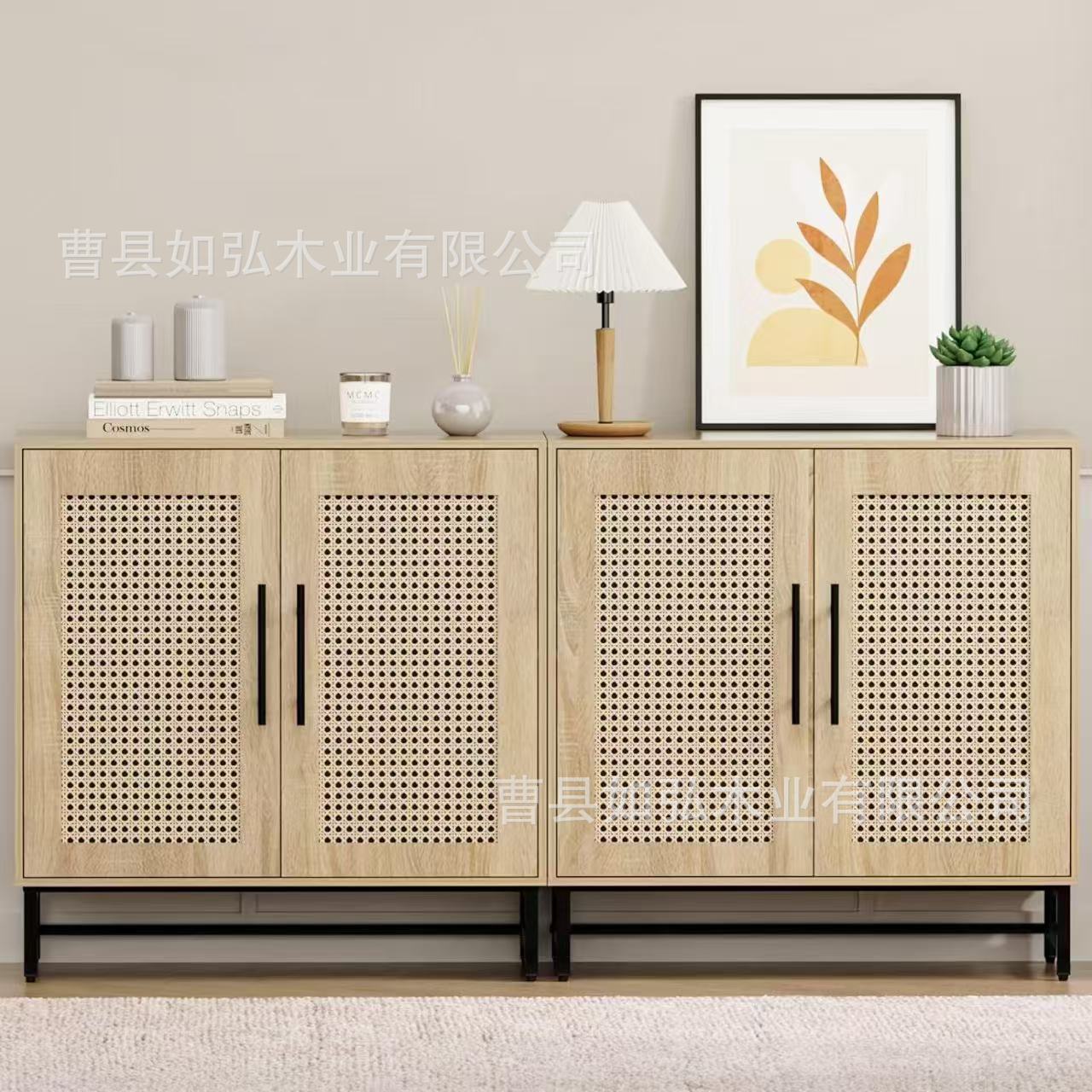 亚马逊藤编餐边柜 跨境客厅柜子工厂批发储物柜 板式家具