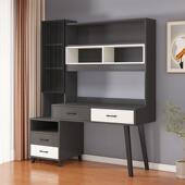 意式 轻奢实木书桌书架书柜一体台式 电脑桌家用卧室学习写字办公桌