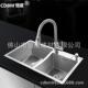 直销304不锈钢水槽手工水槽加厚板手工盆72 40双槽含龙头套装