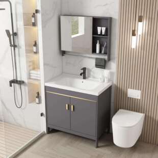 浴室柜落地式太空铝卫生间洗漱台陶瓷一体盆洗脸池洗手台盆柜组合