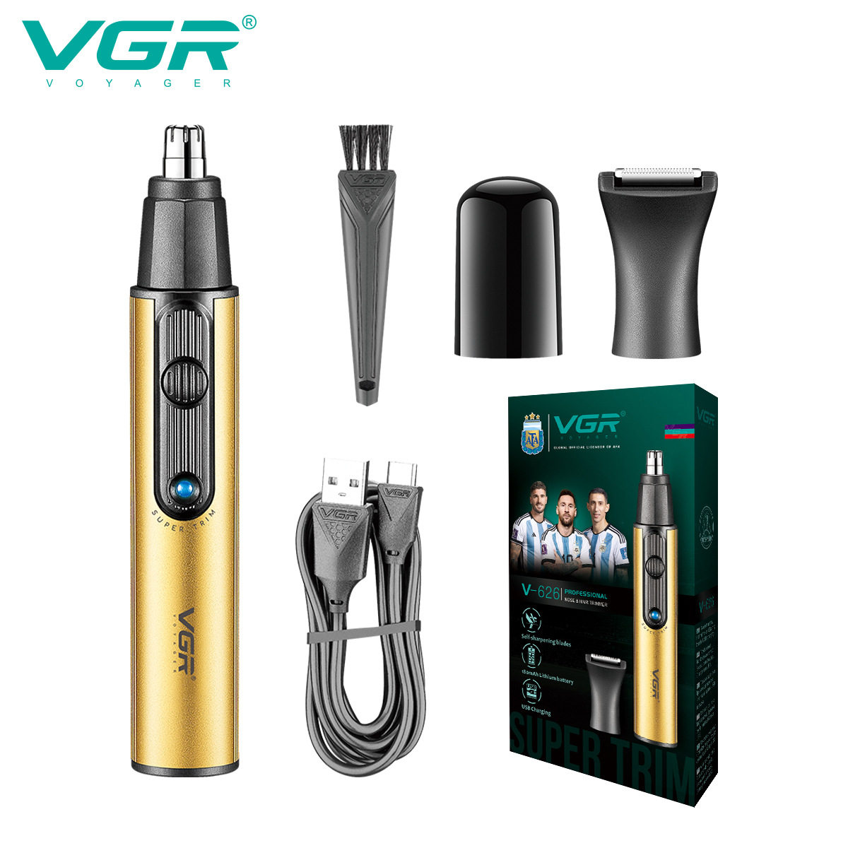 VGR626跨境新款多功能男士鼻毛器剃毛修剪器二合一USB电动剃毛器