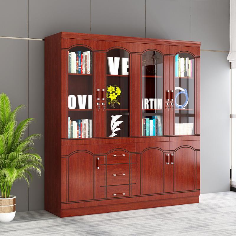 办公室落地文件柜书柜带玻璃门储物资料柜带锁木质档案实木柜子