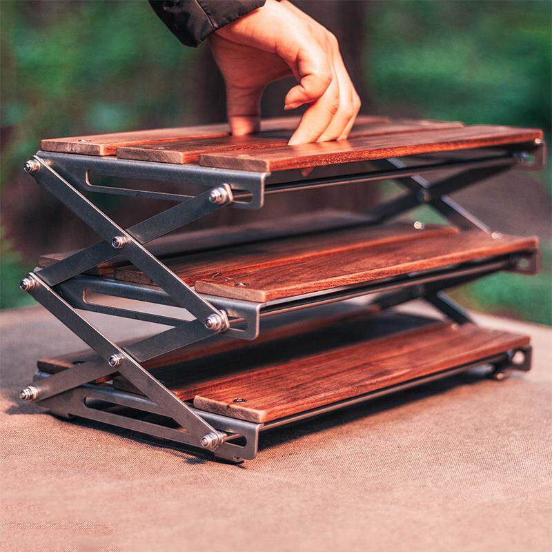 RI0T桌面折叠置物架户外精致露营野营黑胡桃实木便携小物件收纳架