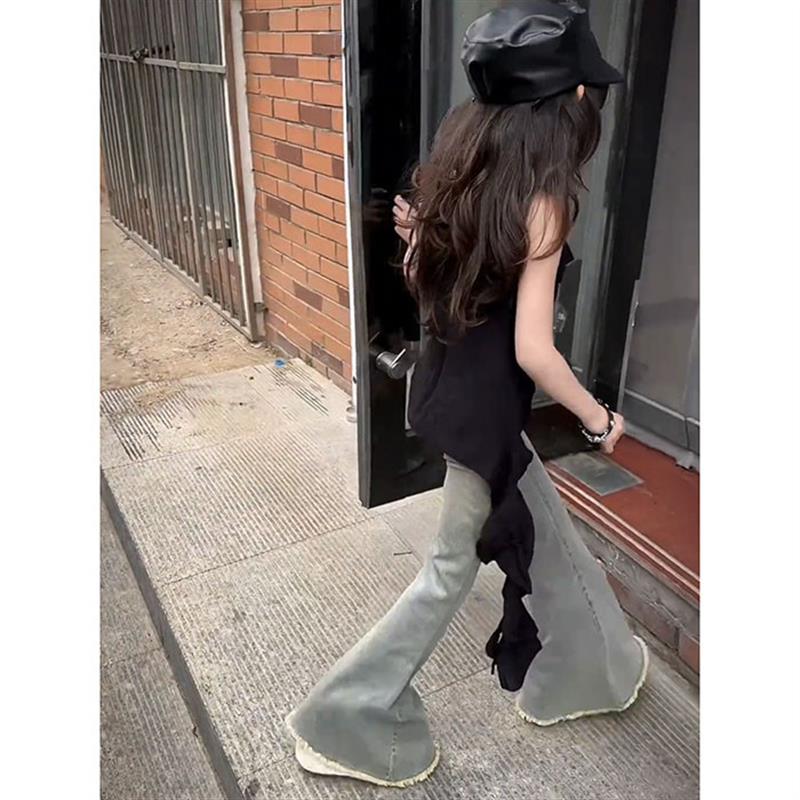 女童2024美式微喇牛仔裤夏季新款修身显瘦高腰裤子中大童百搭洋气