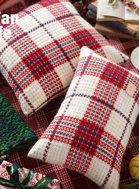 苏格置兰红色沙抱发抱枕靠枕枕节套日装饰布沙发客厅SIW靠背不含