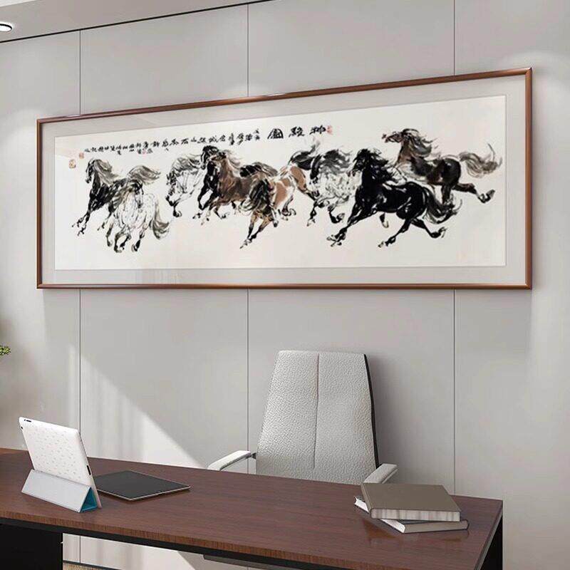 骏图客厅画办公室山画水挂客厅-八中式八沙发背景墙装饰画马到成