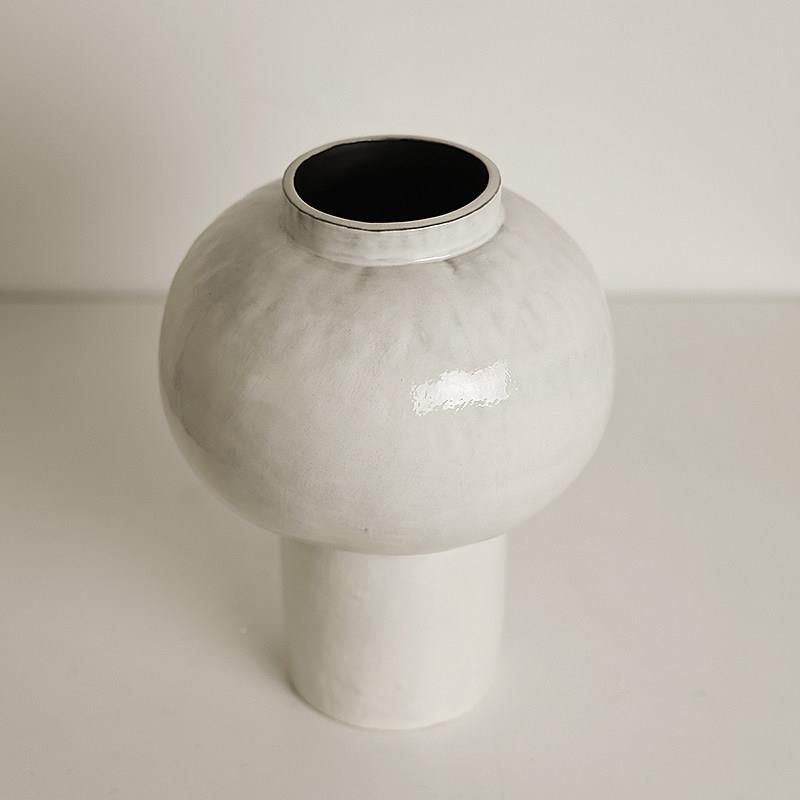 形上白花色陶瓷罐摆件客厅插KOX花瓷in瓶s风家居桌面花器水培陶器