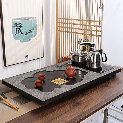 电天然乌金石茶盘套装全自FGH动一体带磁炉茶烧壶石盘水石头家用