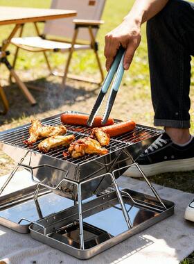 新款LMG韩式BBQ户烤外家用不锈柴钢折叠木炭便携烤炉火炉烧焚火烧