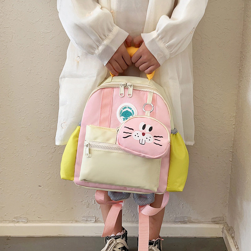 幼儿园儿童书包轻便小学生出游研学双肩包可爱子母包红色帆布包