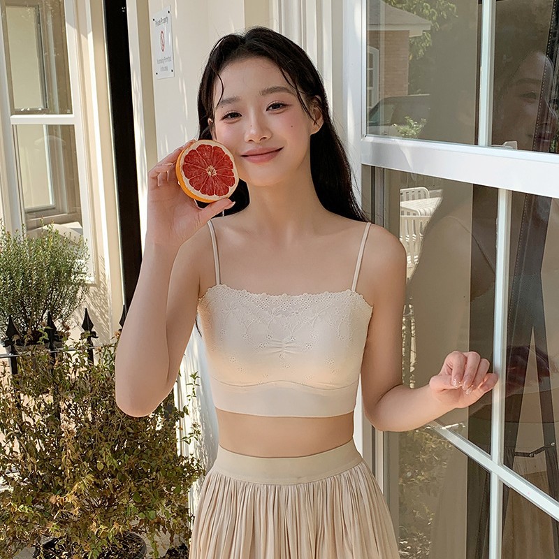 法式蕾丝抹胸内衣吊带内搭短款细肩带美背文胸无痕固定杯透气裹胸