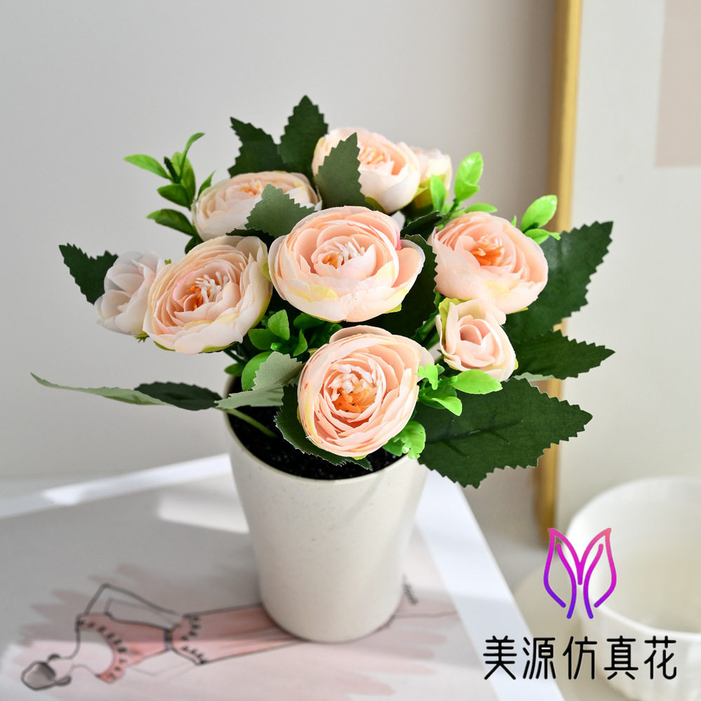 假花球菊茶玫盆景仿真花创意室内装饰摆件人造花金华仿真盆栽