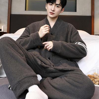 珊瑚绒男士睡衣秋冬季2025新款冬天保暖法兰绒加绒加厚家居服套装