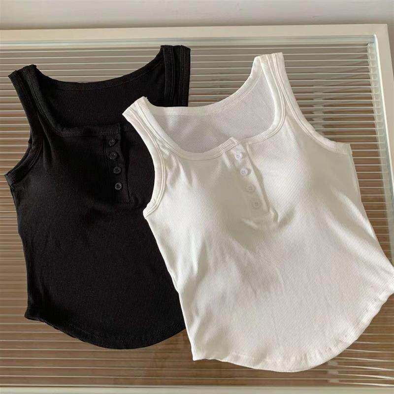 莫代尔纽扣带胸垫吊带背心女春夏季大码修身外穿内搭打底无袖上衣