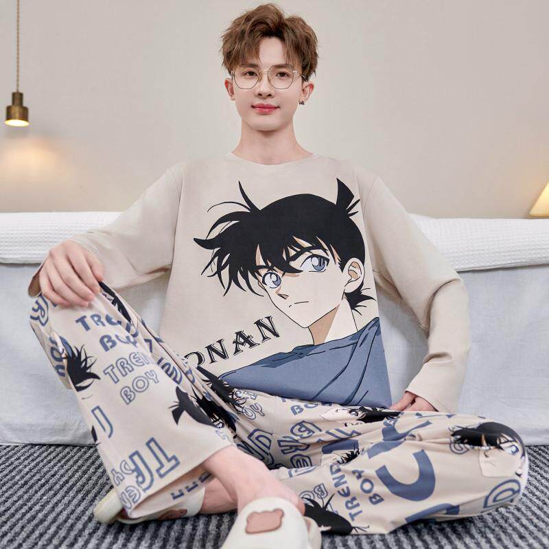 纯棉睡衣男士春秋款长袖卡通学生加大码青少年男款秋季家居服套装