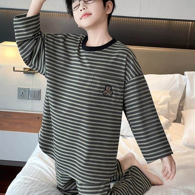 儿童装男童睡衣春秋冬款2025新款中大童家居服长袖青少年德绒保暖
