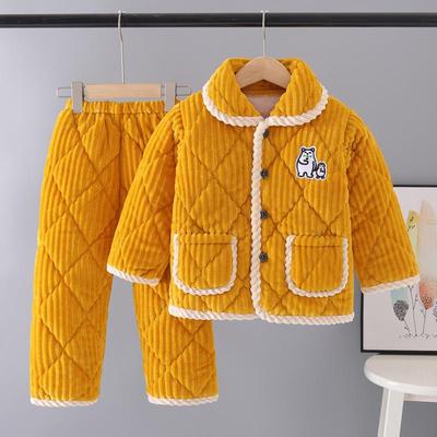 冬季儿童珊瑚绒睡衣男童宝宝加厚款夹棉家居服女童男孩法兰绒套装