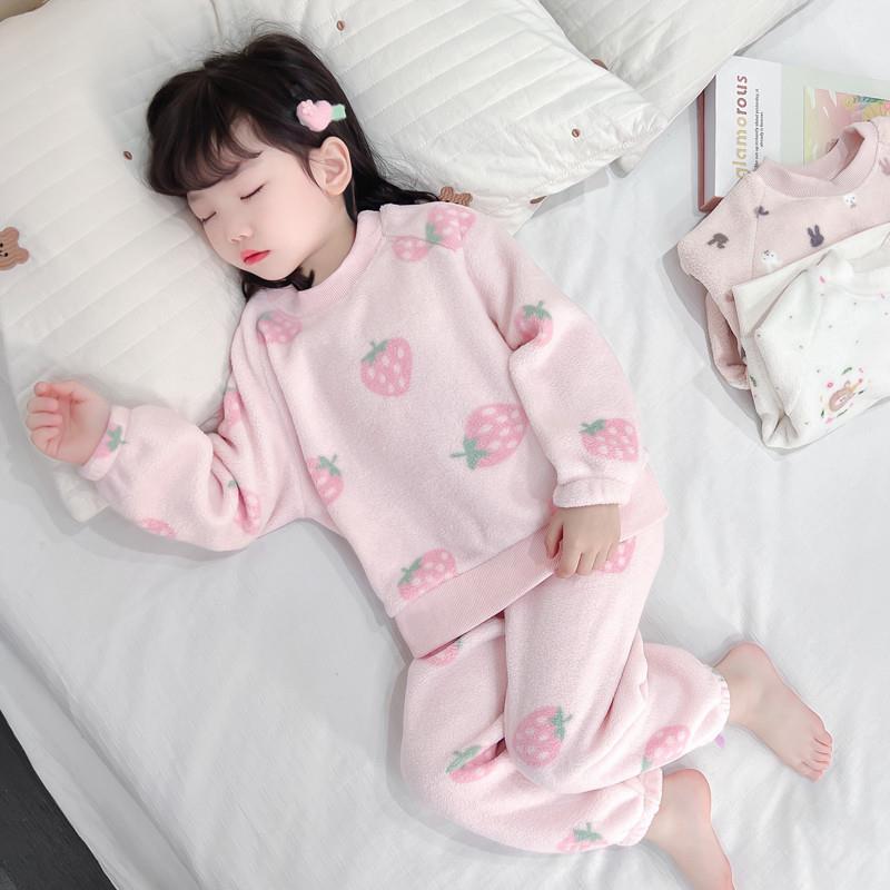 儿童珊瑚绒睡衣女童秋冬款女孩2024新款冬季加厚法兰绒宝宝居家服