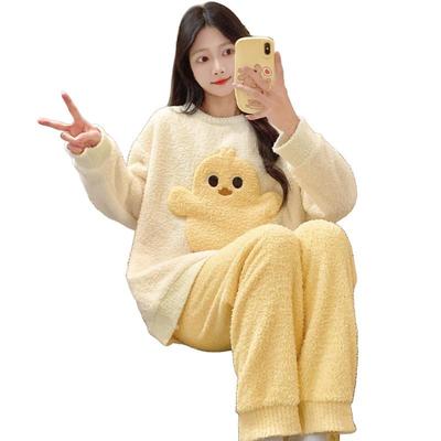 珊瑚绒睡衣女款秋冬季加绒加厚保暖卡通可爱法兰绒冬款家居服套装